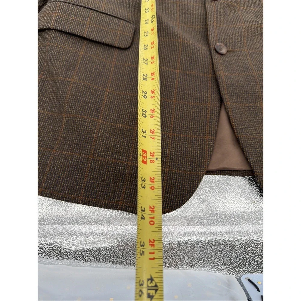 Vtg Classics by Bill Blass Brown Plaid Wool Blazer Sport Coat Jacket Mens 43L